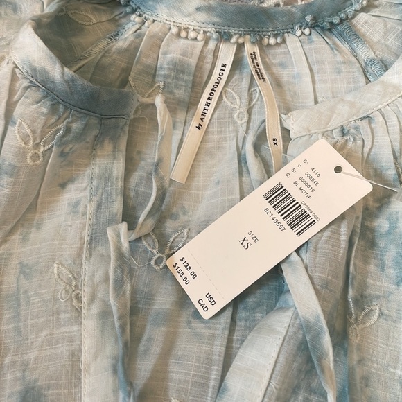 ANTHROPOLOGIE Olivia Embroidered Tie-Dye Blouse Top New NWT Size XS blue white - Picture 10 of 10